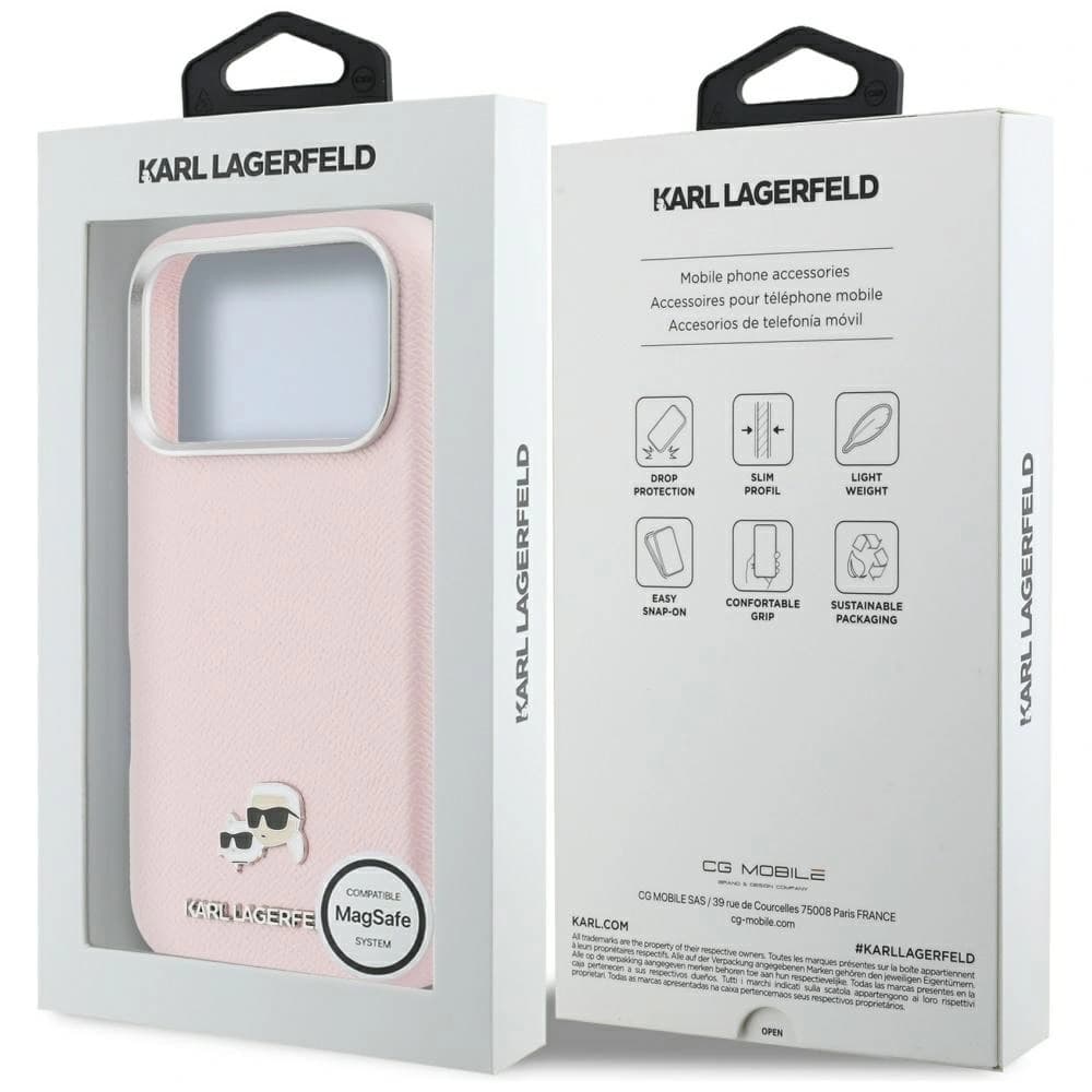 Karl Lagerfeld Karl & Choupette Head Pins Saffiano MagSafe Apple iPhone 17 Pro Max pink
 - 8