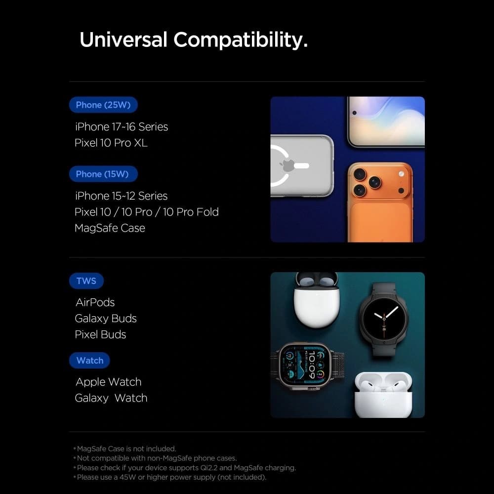 Spigen EF323MQ Essential 3in1 Magnetic MagSafe Wireless Charger 25W Qi2.2 Negru - 13