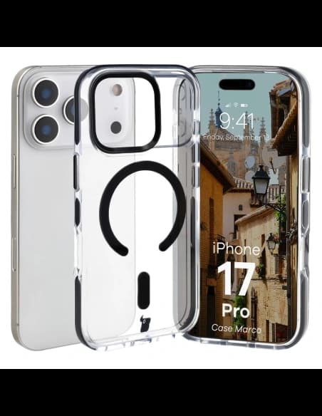 Bizon Case Marco Magnetic Apple iPhone 17 klar mit einem schwarzen Rahmen
