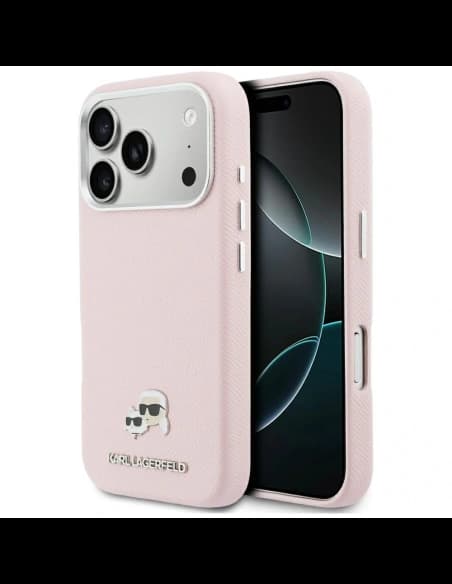 Karl Lagerfeld Karl & Choupette Head Pins Saffiano MagSafe Apple iPhone 17 Pro pink
