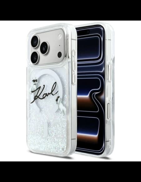 Karl Lagerfeld Liquid Glitter Karl Script Logo MagSafe Apple iPhone 17 Pro klar
