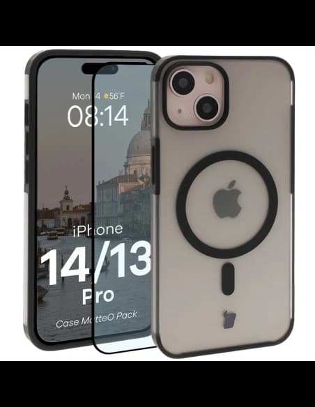 Bizon MatteO Magnetic Pack Apple iPhone 14 / 13 negru fumuriu
