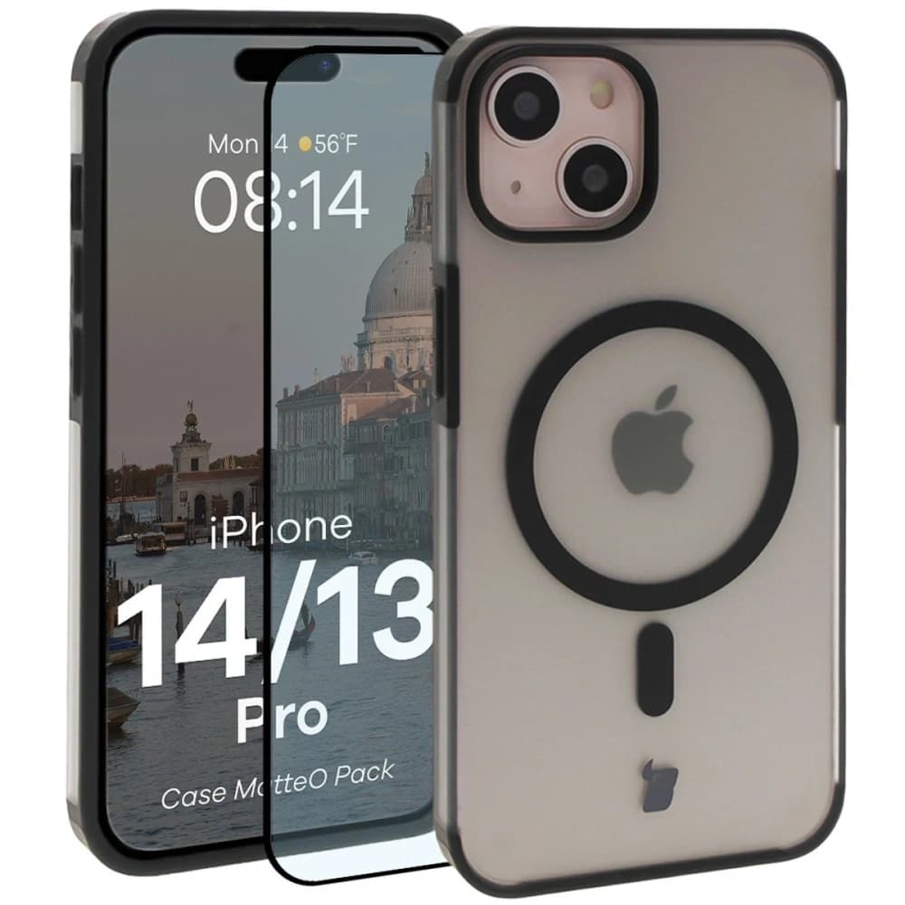 Bizon MatteO Magnetic Pack Apple iPhone 14 / 13 negru fumuriu - 1