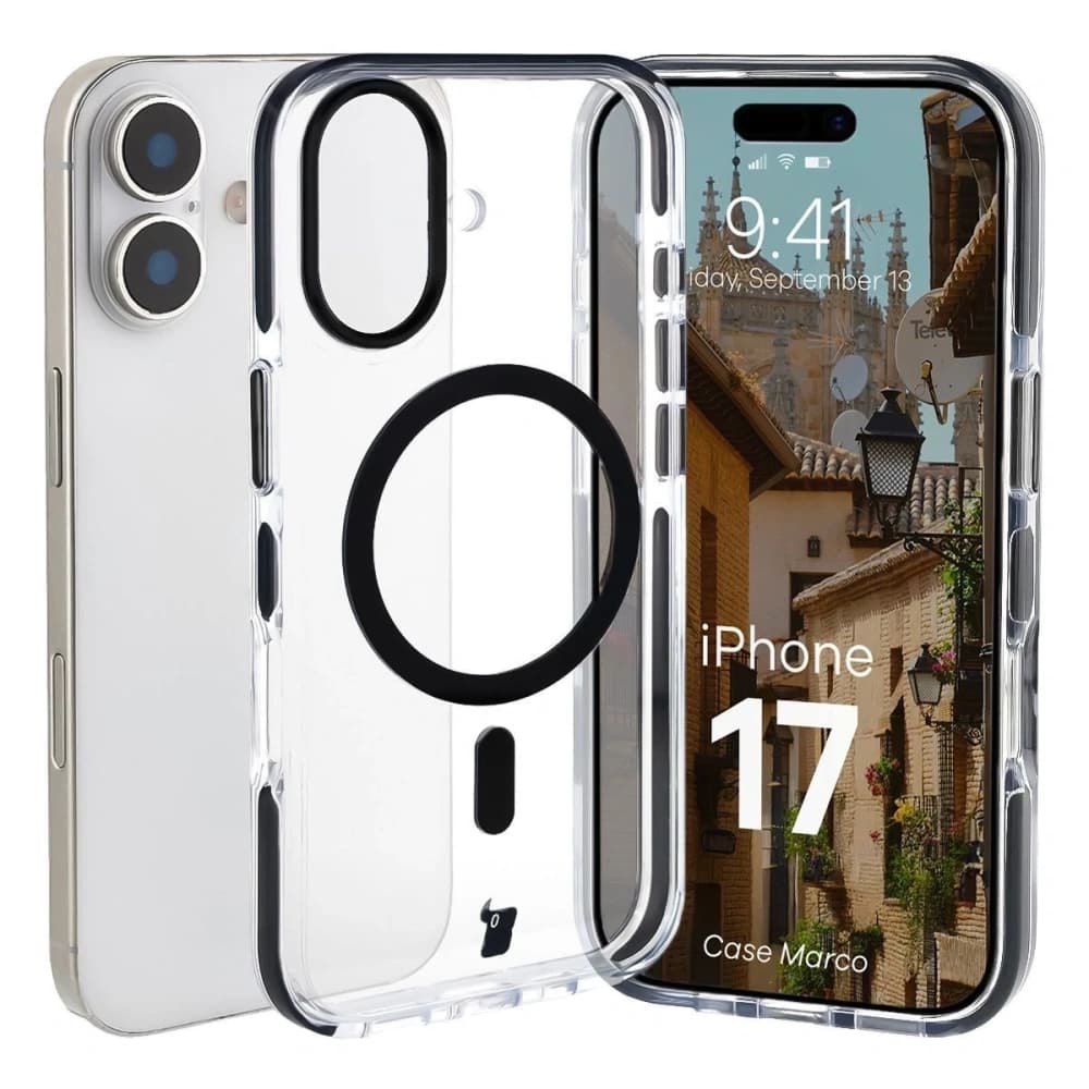 Bizon Case Marco Magnetic Apple iPhone 17 klar mit einem schwarzen Rahmen
 - 1