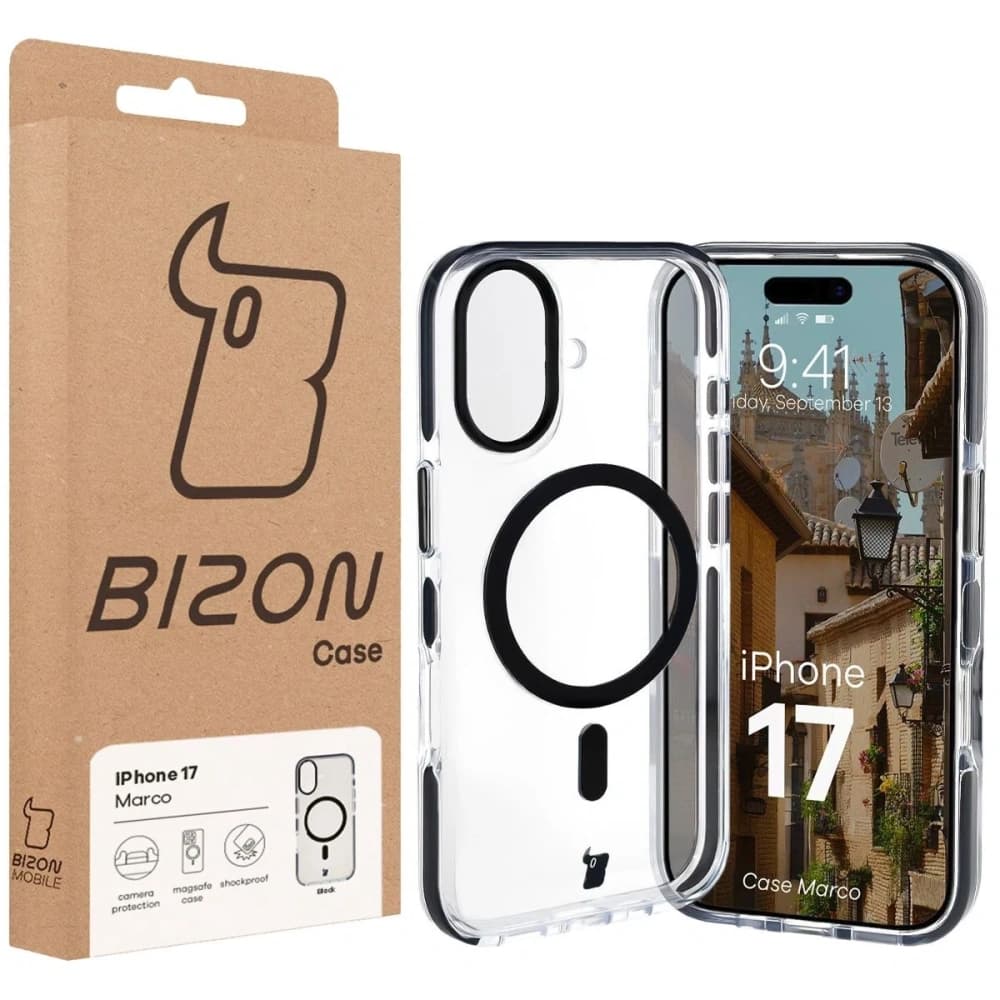 Bizon Case Marco Magnetic Apple iPhone 17 klar mit einem schwarzen Rahmen
 - 10