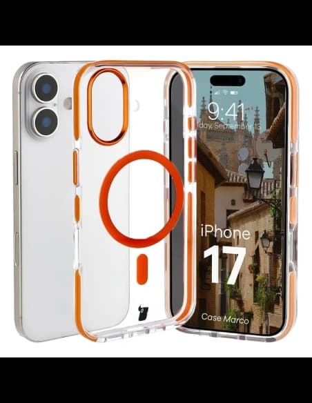Bizon Case Marco Mágneses Apple iPhone 17 átlátszó narancs kerettel
