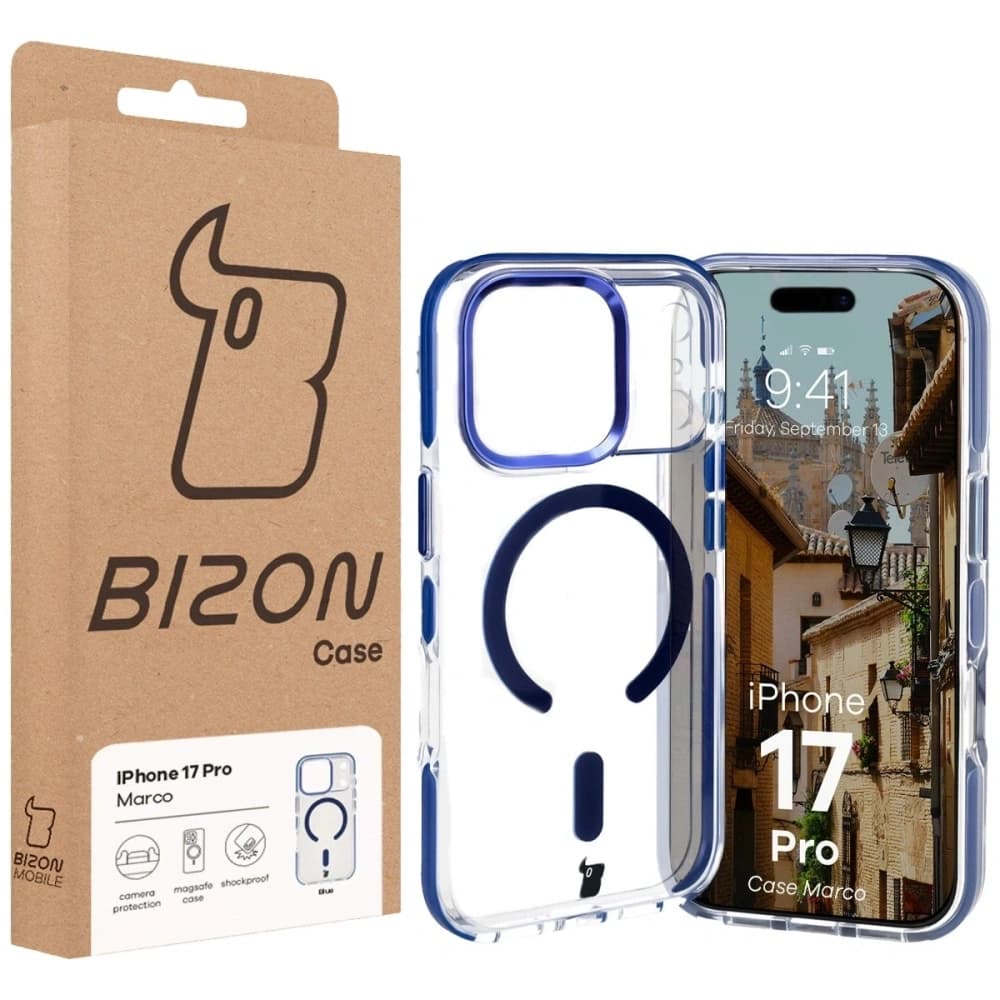 Bizon Case Marco Magnetic Apple iPhone 17 Pro clear with a blue frame - 10