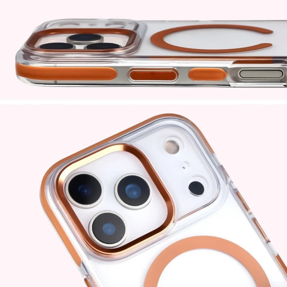 Bizon Case Marco Magnetic Apple iPhone 17 Pro klar mit einem orangefarbenen Rahmen
 - 6