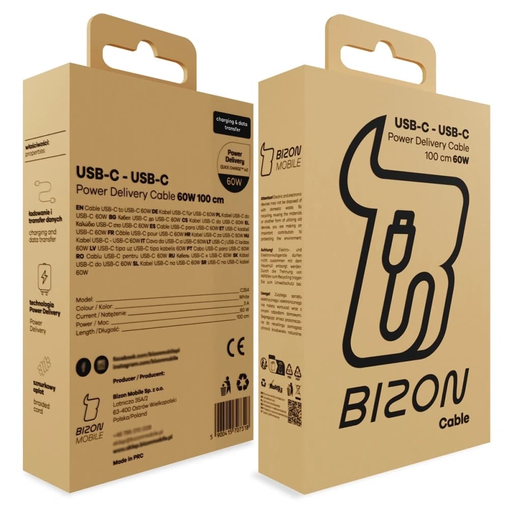 Bizon C354 Cablu Împletit USB-C / USB-C 60W 1m
 - 13