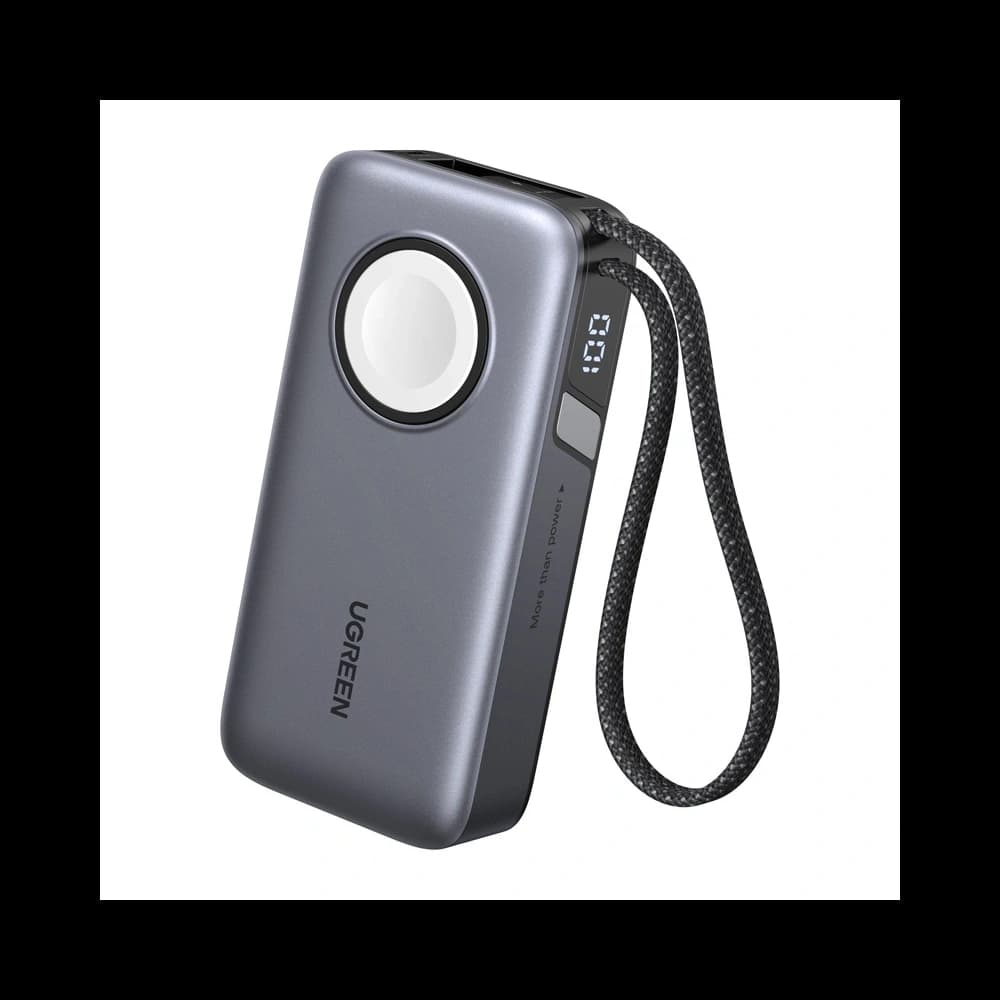 UGREEN PB527 Powerbank 10000mAh 30W beépített USB-C kábellel és mágneses töltővel Apple Watchhoz (szürke) - 1