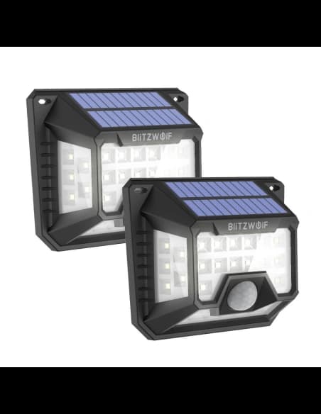 Zewnętrzna lampa solarna LED Blitzwolf BW-OLT3 z czujnikiem zmierzchu i zmierzchu, 1200mAh (2 sztuki)