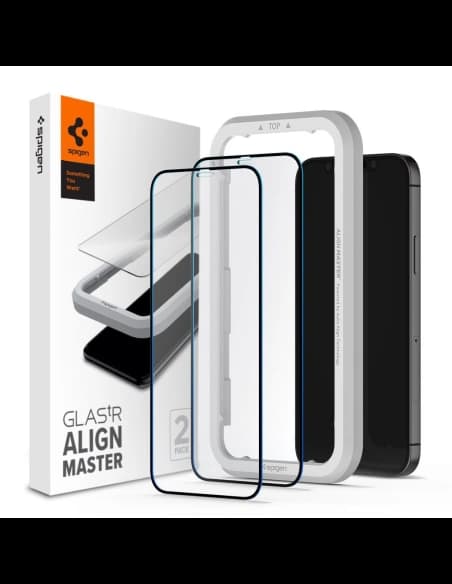 Spigen Apple Gehärtetes Glas GLAS.tR AlignMaster iPhone 12/12 Pro Schwarz [2 PACK]