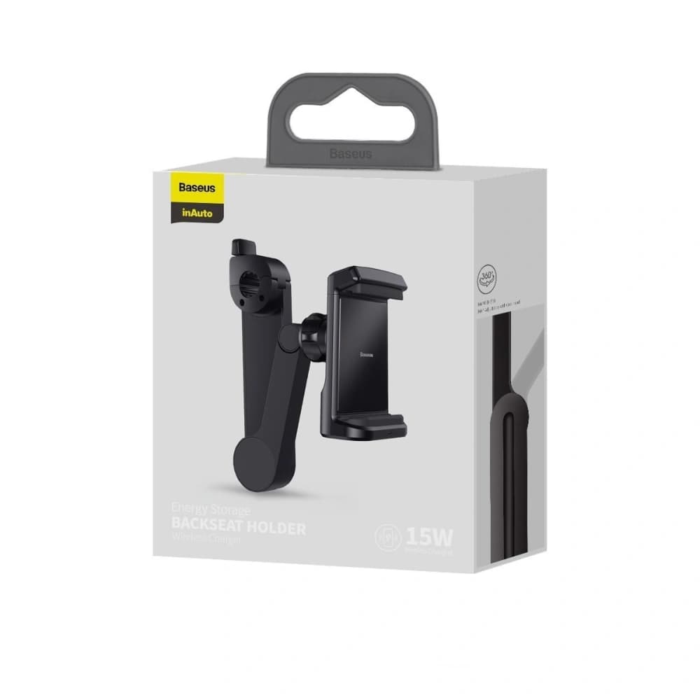 Uchytník na hlavovou opěrku do auta na telefon Baseus Energy s nabíječkou (Černý) - 8