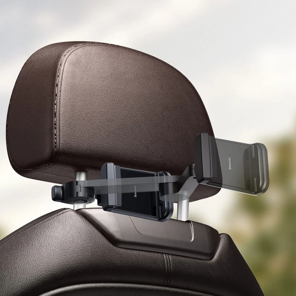 Uchytník na hlavovou opěrku do auta na telefon Baseus Energy s nabíječkou (Černý) - 11