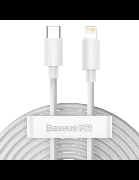 Cablul USB-C la Lightning Baseus Simple Wisdom, PD, 20W, 1.5m (alb) 2buc.