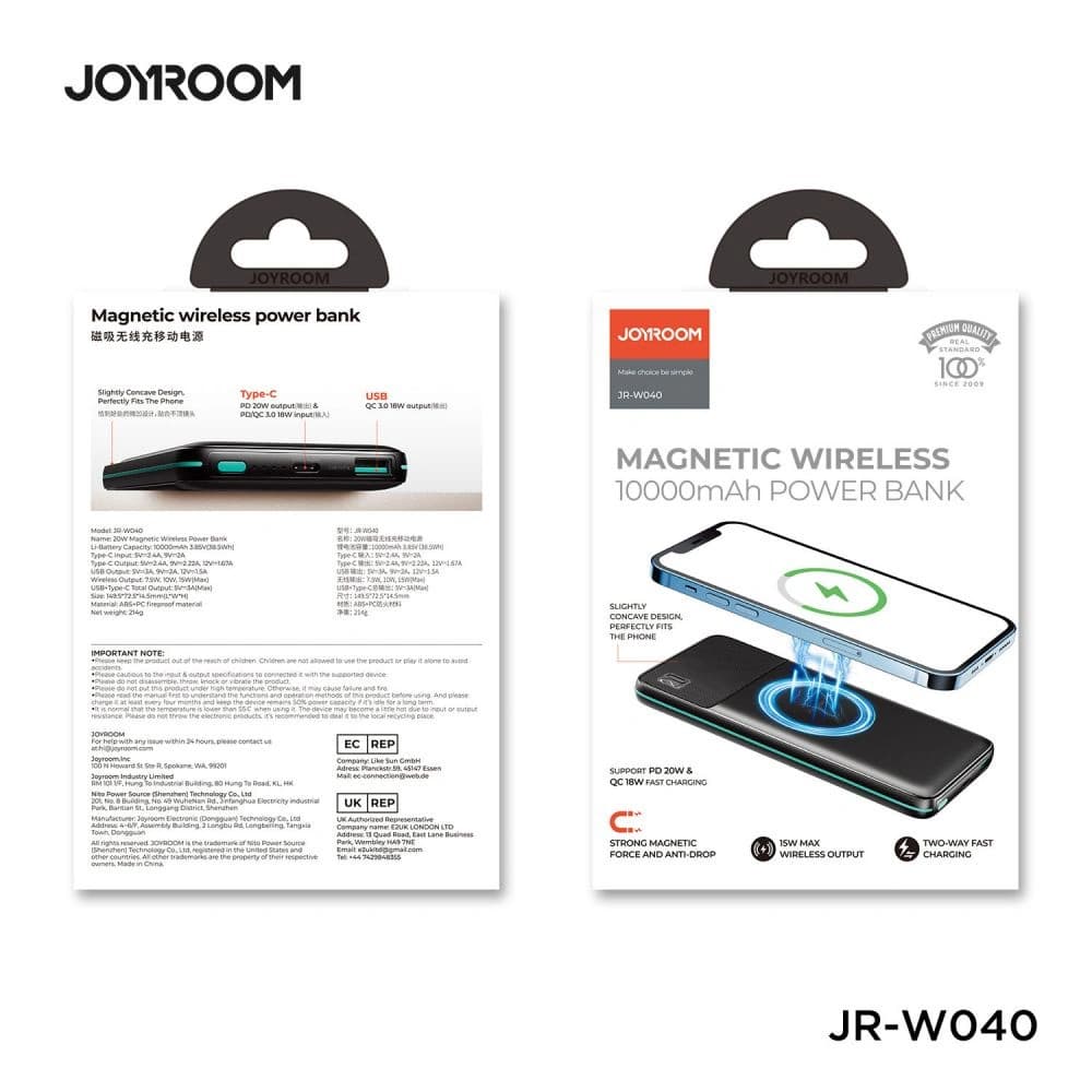 Powerbank s indukčním nabíjením Joyroom JR-W040 Magnetic MagSafe Power Bank 10000mah Černý - 8
