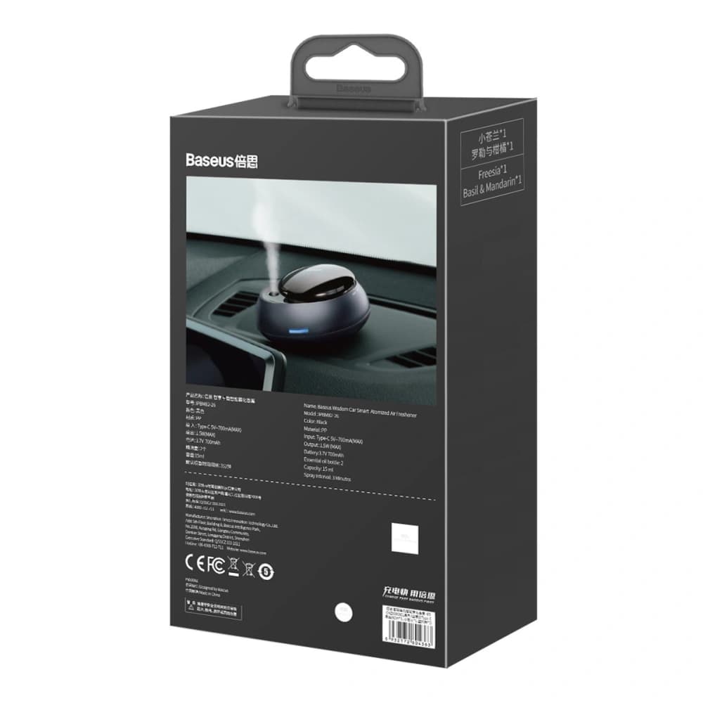 Odorizant auto Baseus + 2 rezerve (Frezia + Busuioc cu mandarină) + cablu USB-C 1m negru - 6