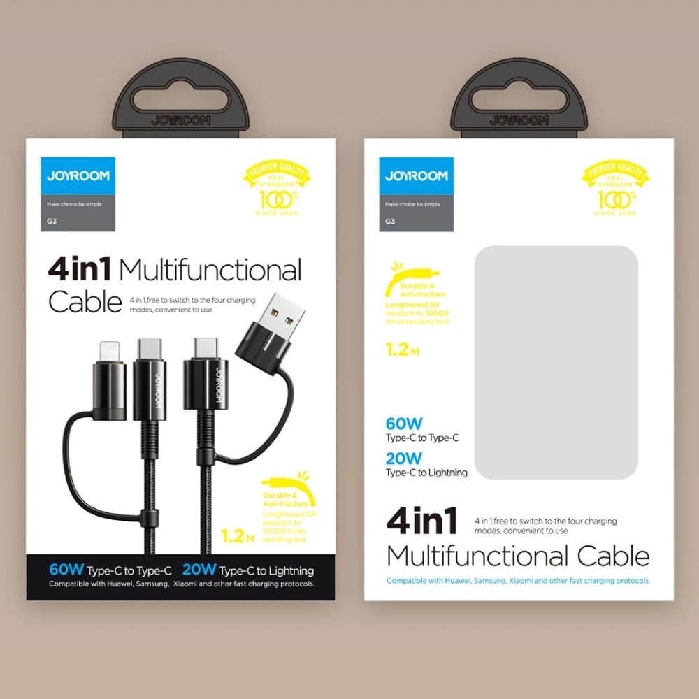 Kabel Joyroom 4w1 USB-C/USB-A - USB-C/Lithtning Quick Charge Power Delivery 3 A 60 W 1,8 m schwarz (S-1830G3) - 5