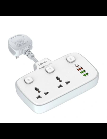 LDNIO Steckdosenleiste mit 2 AC-Ausgängen SC2413, 3x USB, 1x USB-C, 2500W (weiß)