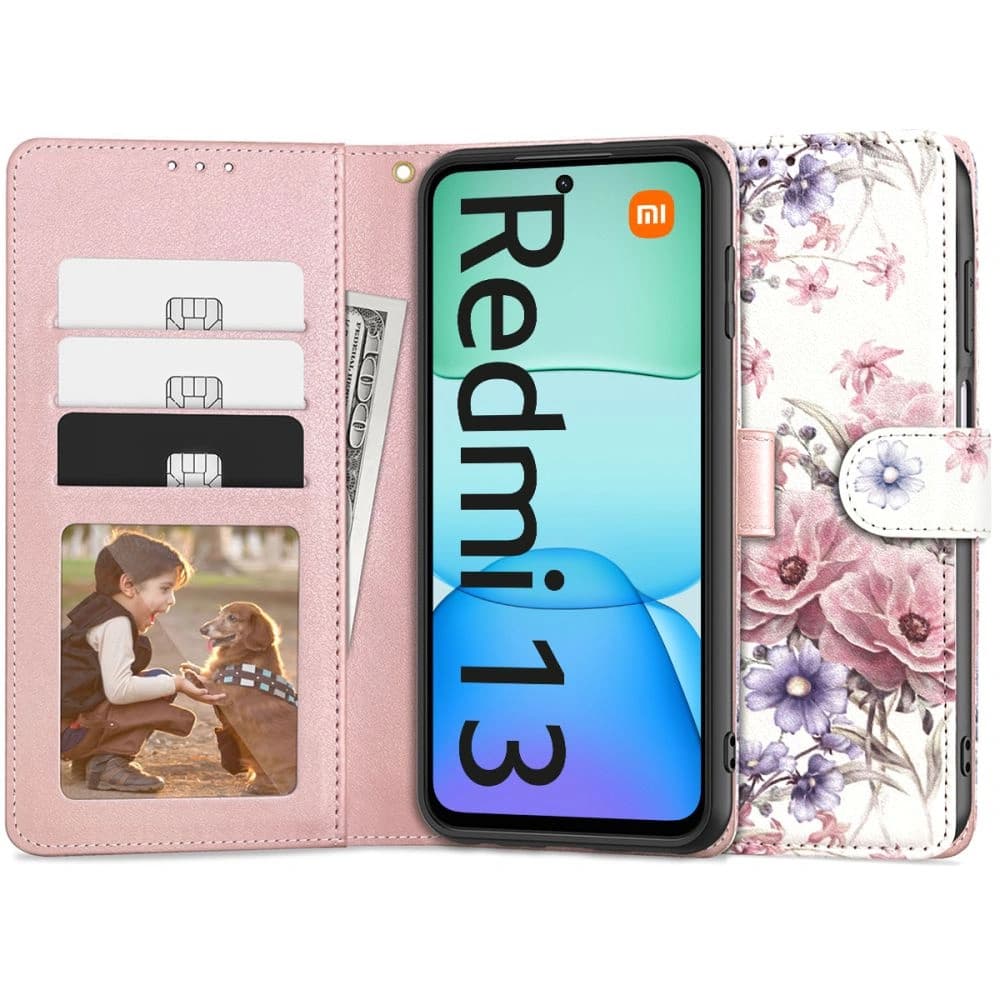 Etui Tech-Protect Wallet Xiaomi Redmi 13 Virágzó virág