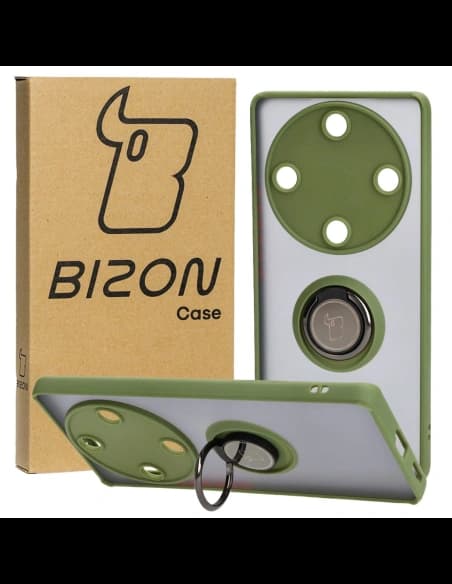 Bizon Case Hybrid Ring Honor Magic5 Lite rauchig mit einem grünen Rahmen