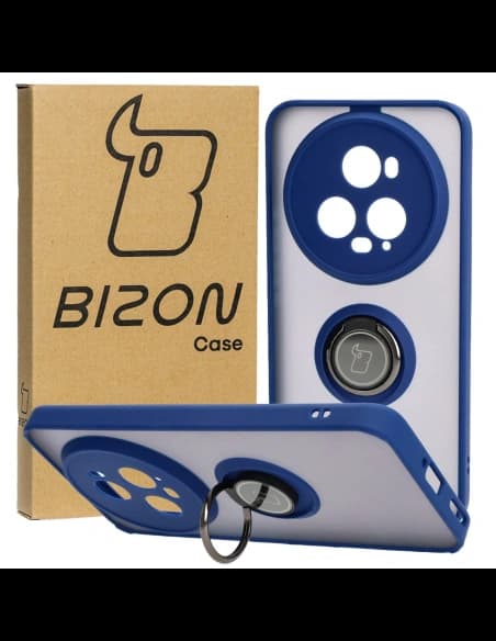 Bizon Case Hybrid Ring Honor Magic5 Pro rauchig mit einem marineblauen Rahmen