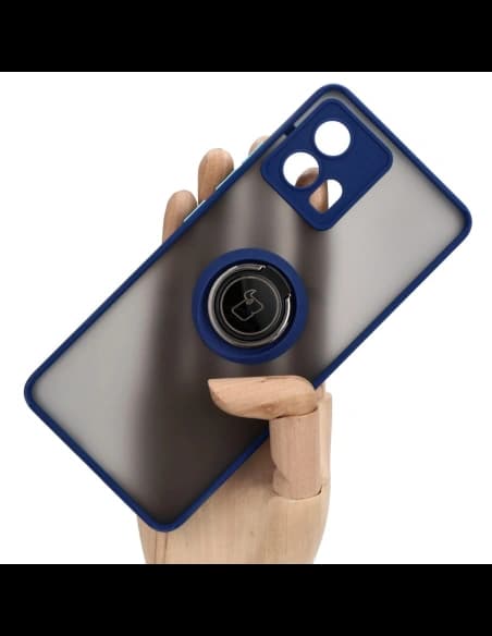 Bizon Case Hybrid Gyűrű Motorola Edge 30 Fusion füstös színben, tengerészkék kerettel