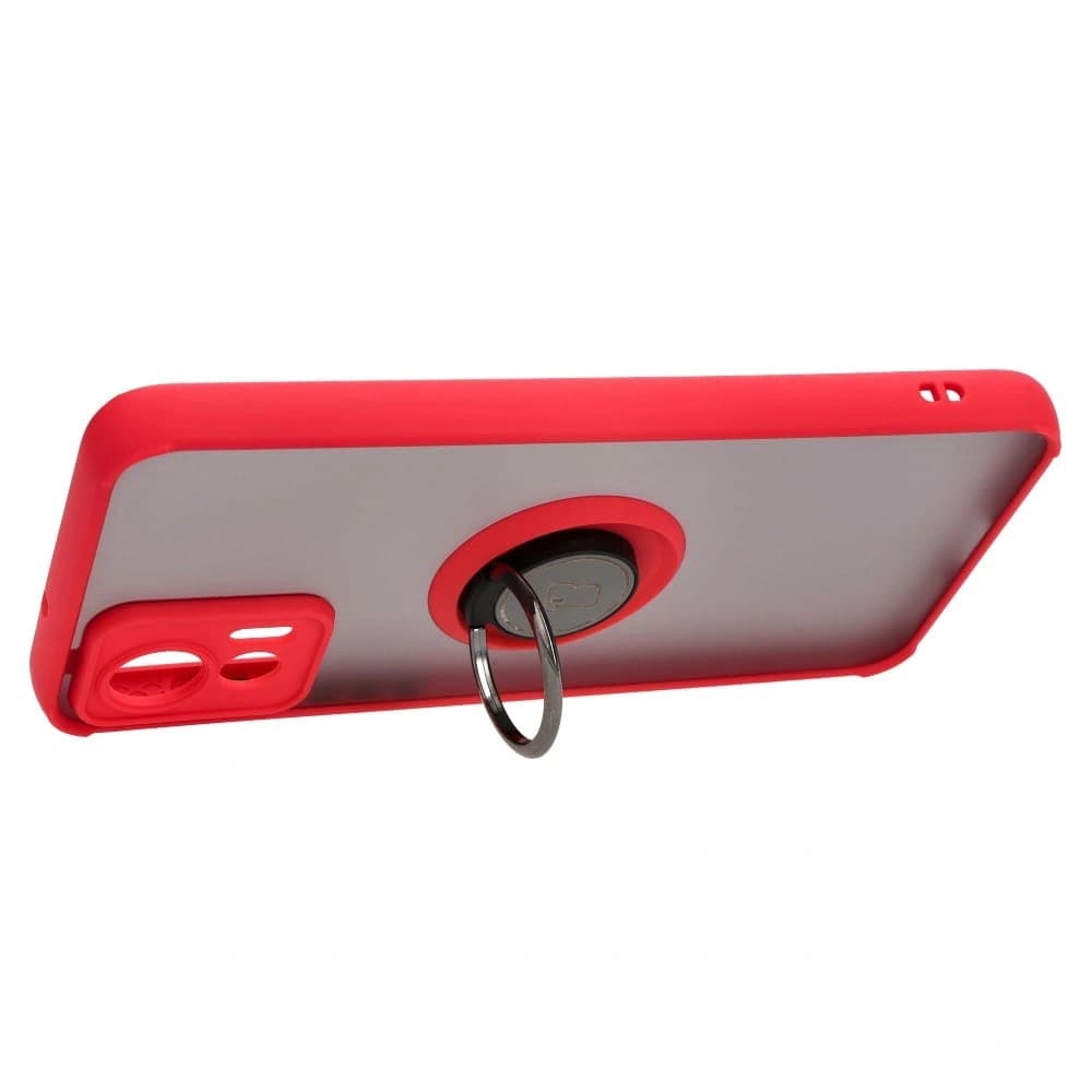 Bizon Case Hybrid Gyűrű Motorola Edge 30 Neo füstös színben, piros kerettel. - 5