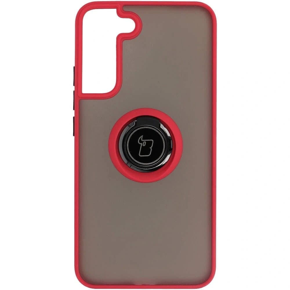 Etui z uchwytem na palec Bizon Case Hybrid Ring do Galaxy S22 Plus, przydymione z czerwoną ramką - 2