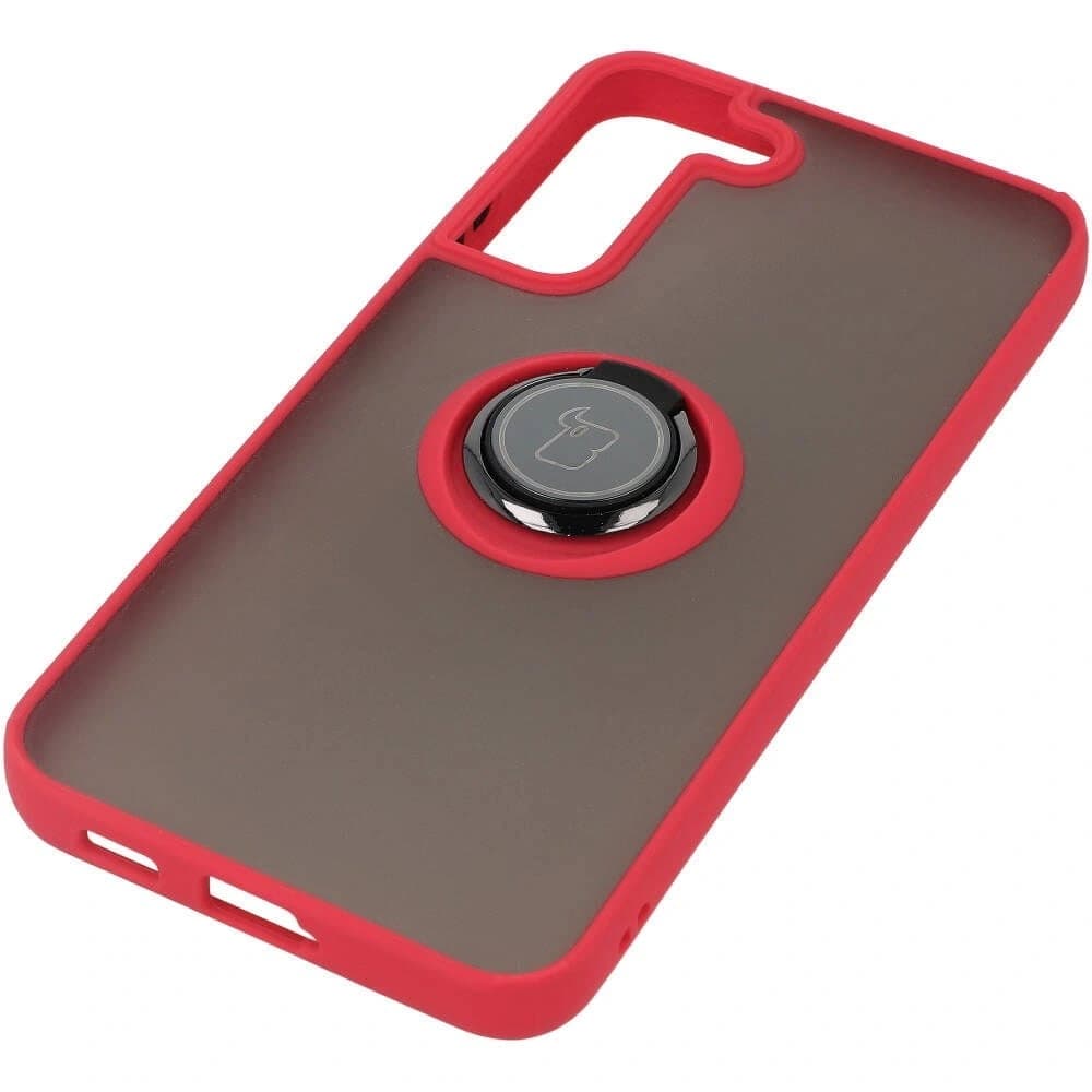 Etui z uchwytem na palec Bizon Case Hybrid Ring do Galaxy S22 Plus, przydymione z czerwoną ramką - 3