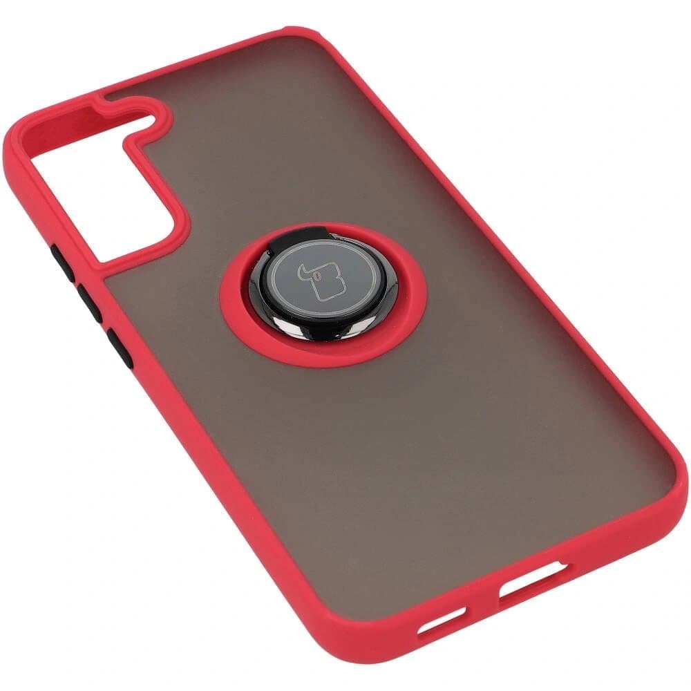 Etui z uchwytem na palec Bizon Case Hybrid Ring do Galaxy S22 Plus, przydymione z czerwoną ramką - 4