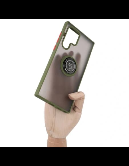 Bizon Case Hybrid Ring Samsung Galaxy S22 Ultra füstös zöld kerettel