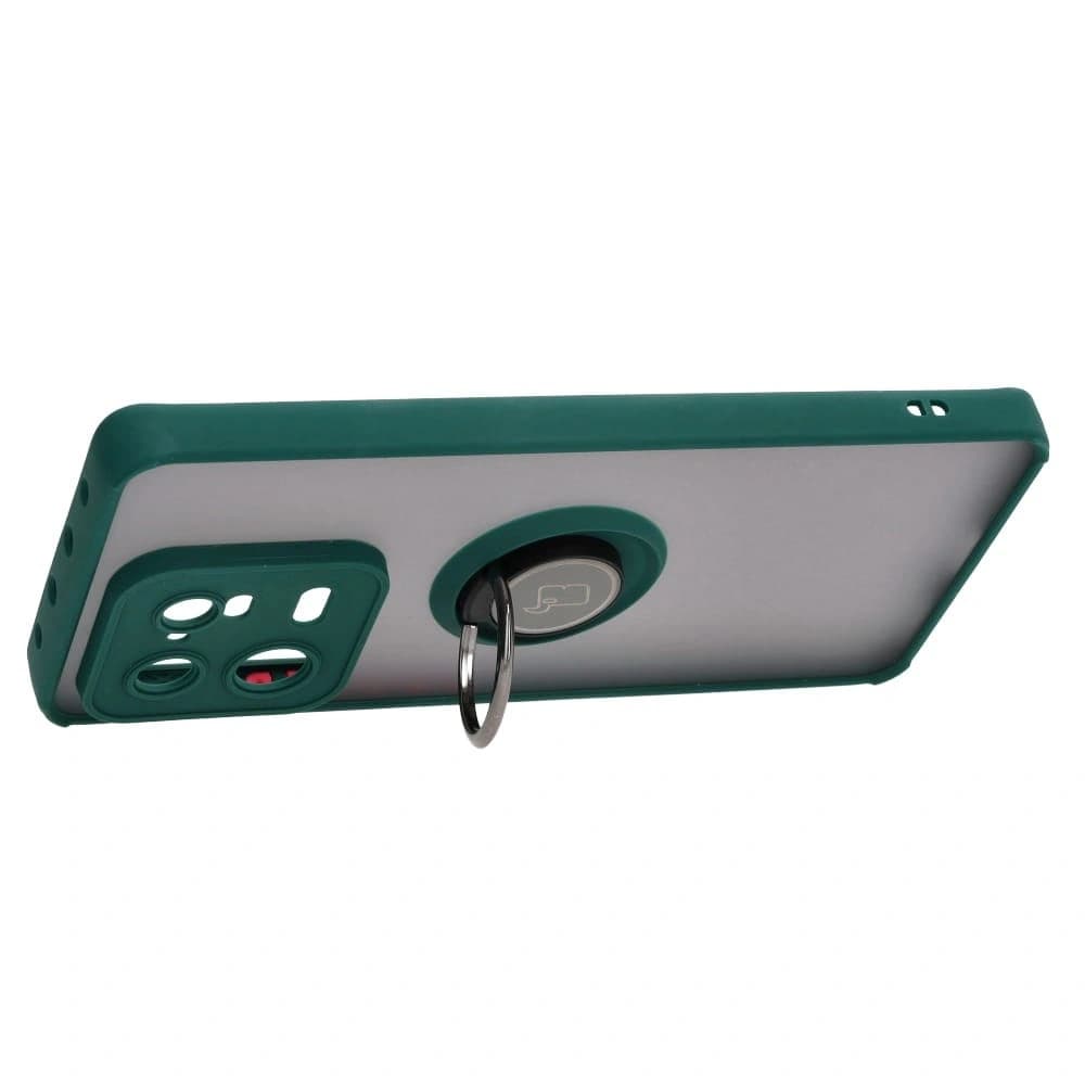Bizon Case Hybrid Ring Xiaomi 13 Pro rauchig mit einem dunkelgrünen Rahmen - 5