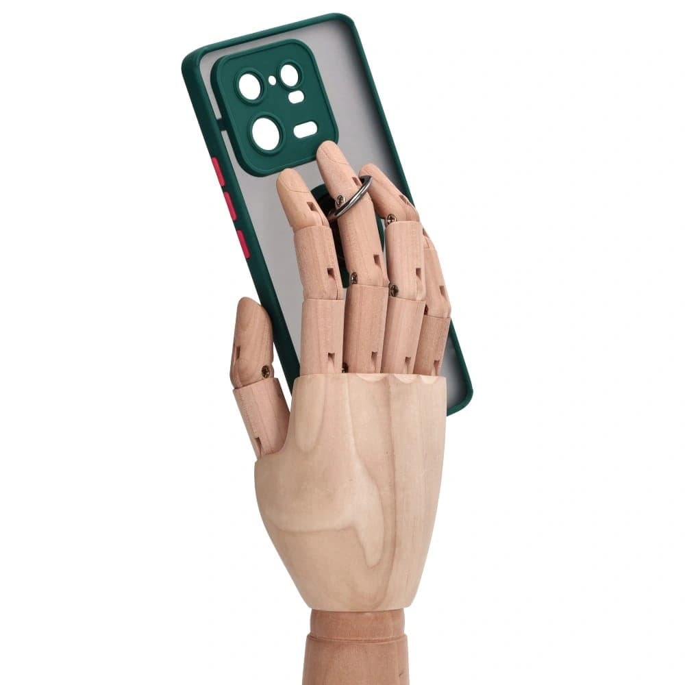 Bizon Case Hybrid Ring Xiaomi 13 Pro rauchig mit einem dunkelgrünen Rahmen - 8