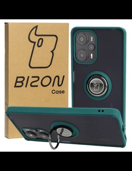 Bizon Case Hybrid Ring Xiaomi Poco F5 smoky with a dark green frame
