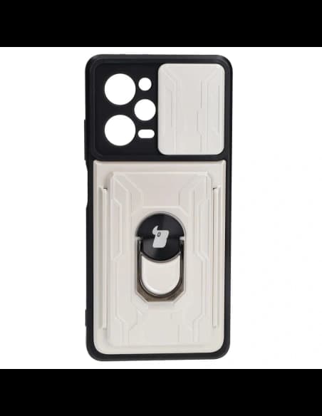 Etui Bizon Case Camshield Card Slot Ring do Xiaomi POCO X5 Pro bílé