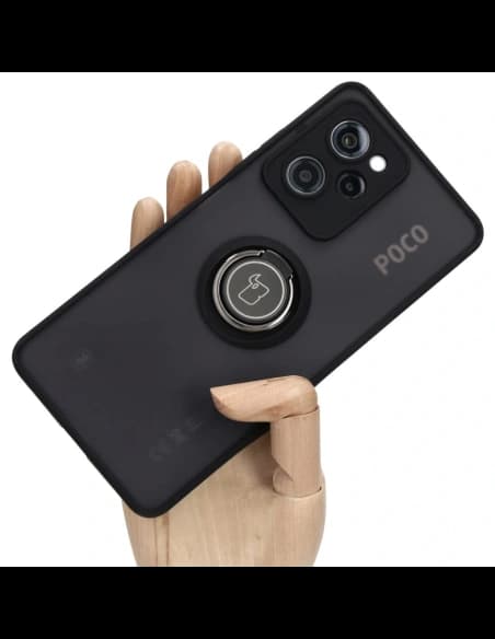 Etui s úchytem na prst Bizon Case Hybrid Ring pro Xiaomi Poco X5 Pro kouřové s černým rámečkem