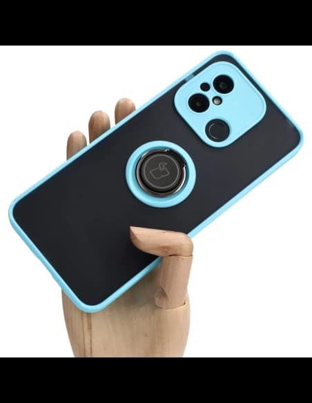 Bizon Case Hybrid Ring Xiaomi Redmi 12C rauchig mit einem hellblauen Rahmen