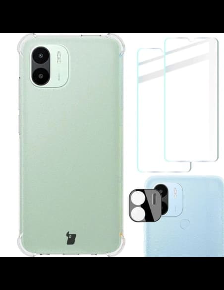 Bizon Case Clear Pack Hülle + 2x Displayschutzglas + Linsenschutzglas Xiaomi Redmi A1 klar