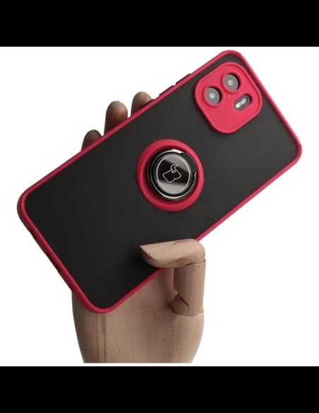 Bizon Case Hybrid Ring Xiaomi Redmi A1 rauchig mit einem roten Rahmen