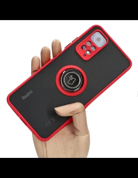 Bizon Case Hybrid Ring Xiaomi Redmi Note 11 / 11S 4G füstös piros kerettel