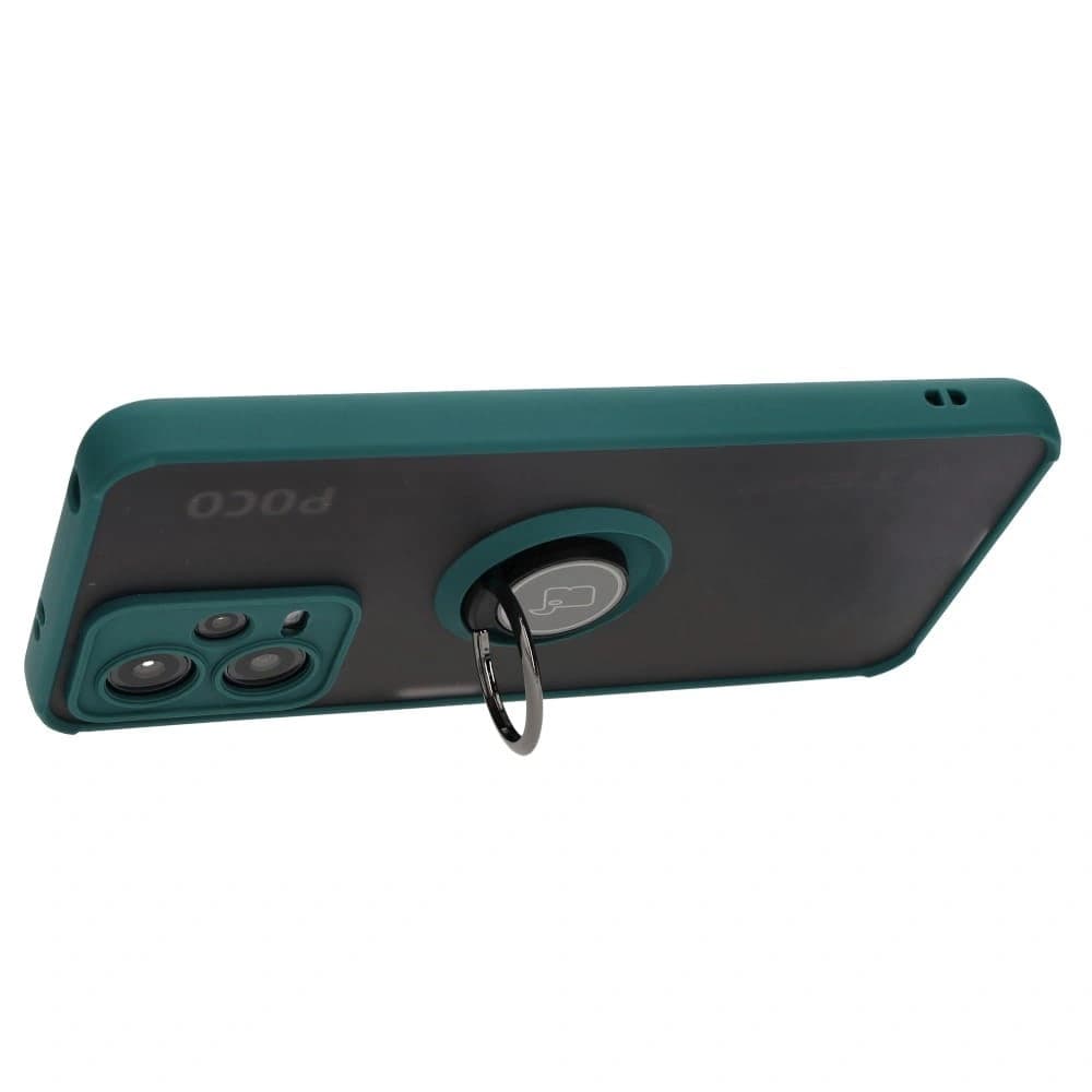 Bizon Case Hybrid Ring Xiaomi Poco X5 / Redmi Note 12 5G rauchig mit einem dunkelgrünen Rahmen - 5