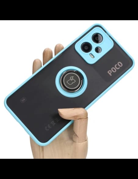 Bizon Case Hybrid Ring Xiaomi Poco X5 / Redmi Note 12 5G füstös színű, világoskék kerettel