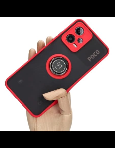 Bizon Case Hybrid Ring Xiaomi Poco X5 / Redmi Note 12 5G rauchig mit rotem Rahmen