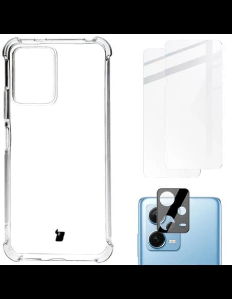 Bizon Case Clear Pack-Hülle + 2x Bildschirmglas + Linsenglas Xiaomi POCO X5 / Redmi Note 12 5G klar