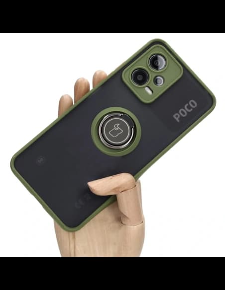Bizon Case Hybrid Ring Xiaomi Poco X5 / Redmi Note 12 5G rauchig mit einem grünen Rahmen