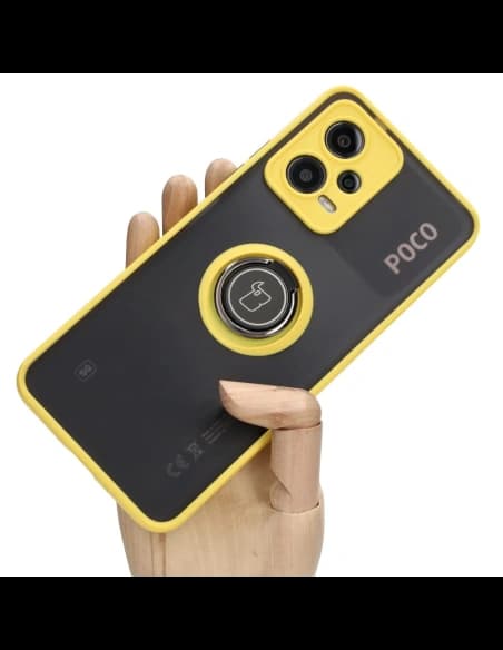 Bizon Case Hybrid Ring Xiaomi Poco X5 / Redmi Note 12 5G rauchig mit einem gelben Rahmen