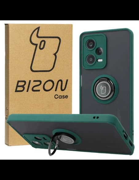 Bizon Case Hybrid Ring Xiaomi Redmi Note 12 Pro 5G smoky with a dark green frame