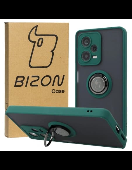 Bizon Case Hybrid Ring Xiaomi Redmi Note 12 Pro+ 5G fumurie cu un cadru verde închis
