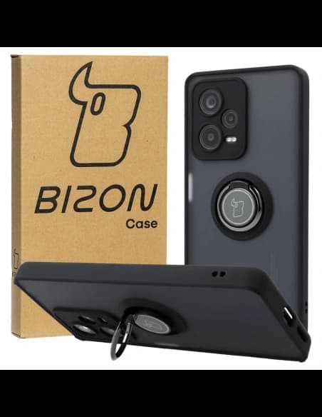 Bizon Case Hybrid Ring Xiaomi Redmi Note 12 Pro+ 5G fumuriu cu un cadru negru